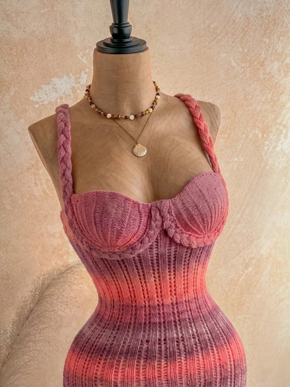 Burgundy Sexy Women's Exaggerated Tassel Braided Rope Knit Mini Dress - Picture 6 of 7